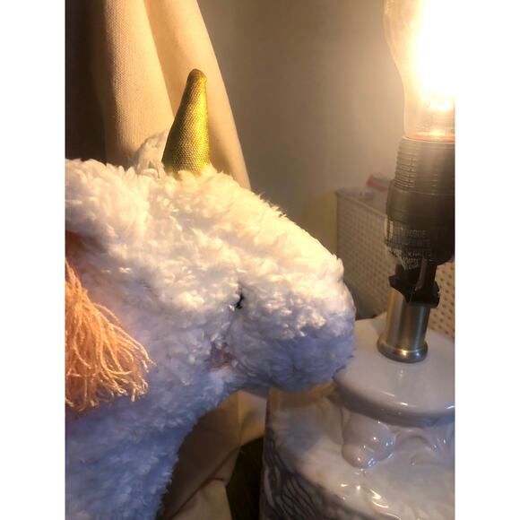 Pillowfort NWT Large Stuffed Unicorn Pillow Plush Gold Horn Green Striped Legs - Picture 2 of 4